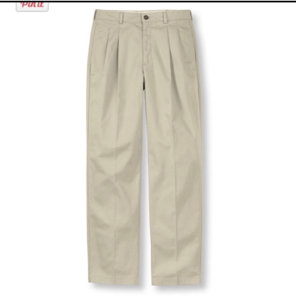 LLBean NWT Mens 34 x 34 Khaki Wrinkle-Free Cotton Chinos Anti-Stain Pleated New